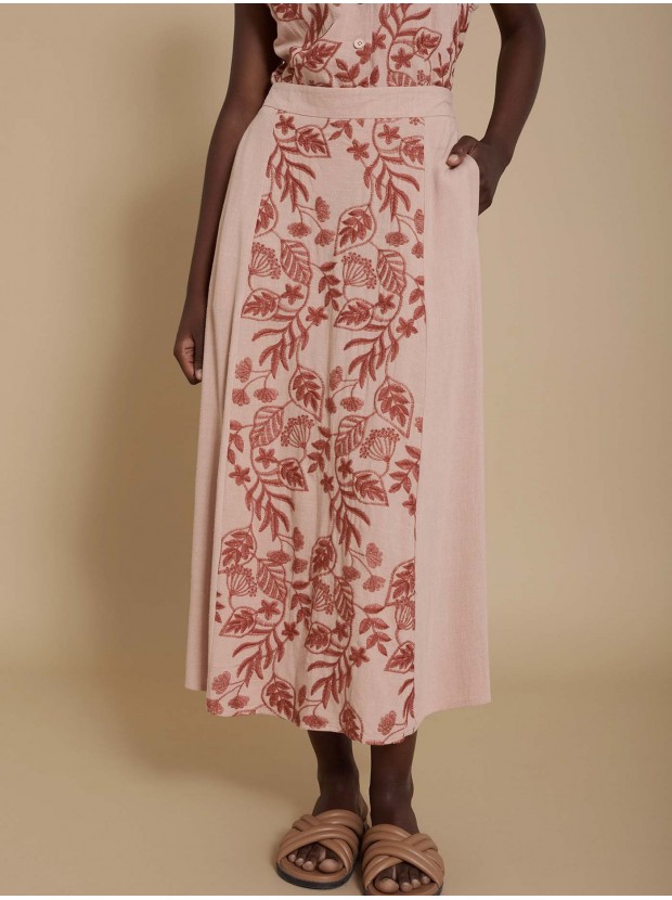 Falda midi bordado floral