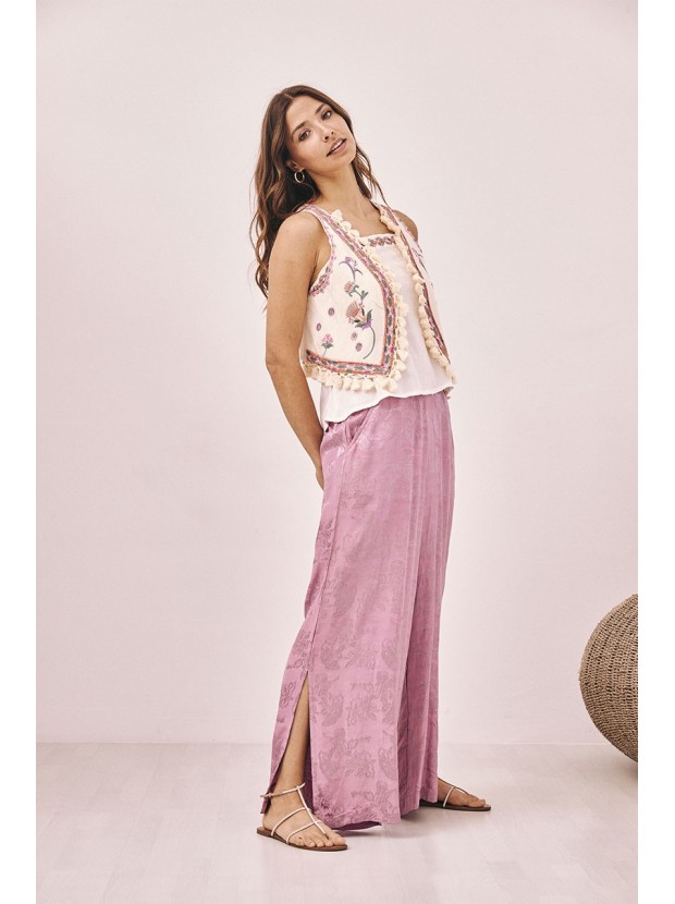 Pantalón jacquard recto fluido