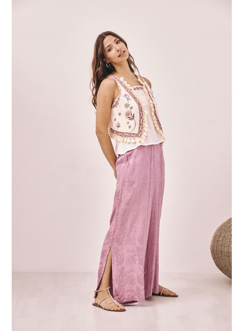 Pantalón jacquard recto fluido
