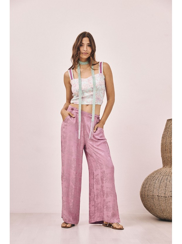 Pantalón jacquard recto fluido