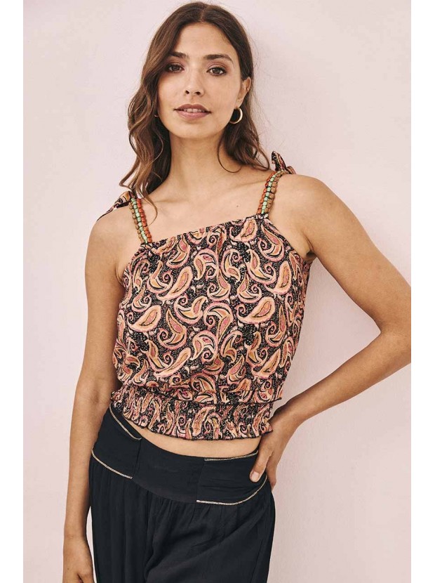 Top estampado con pedrería tirantes