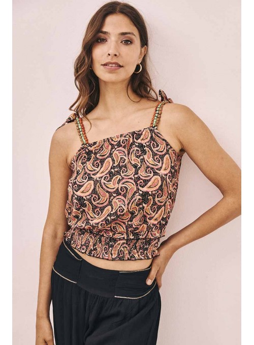 Top estampado con pedrería tirantes