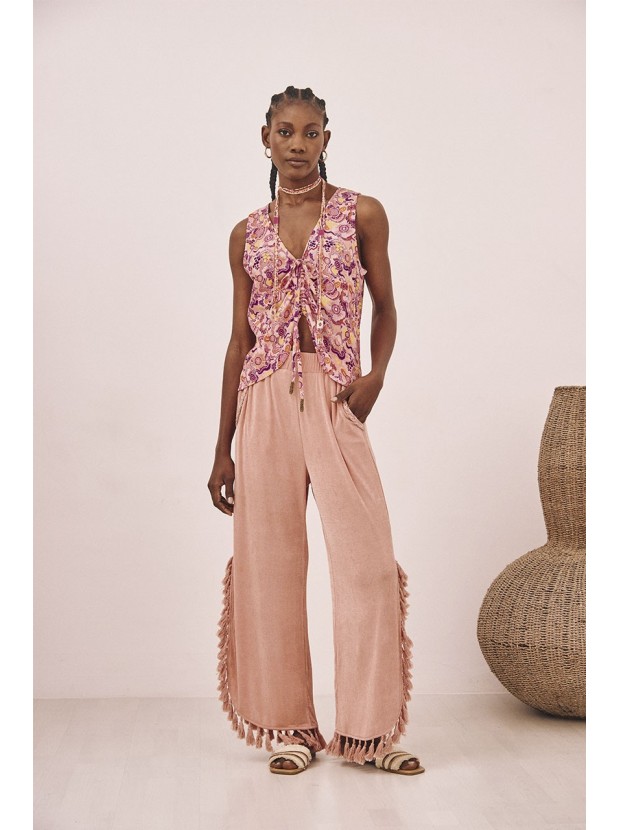 Pantalón fluido flecos