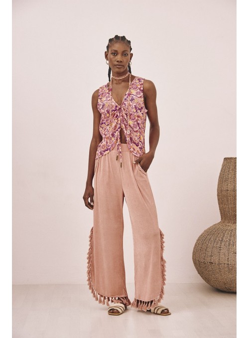 Pantalón fluido flecos