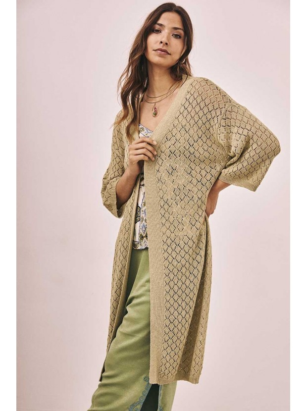 Kimono largo punto mix calados