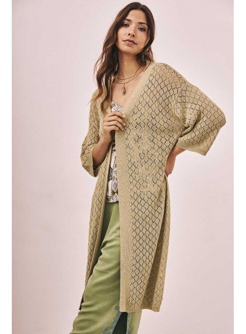 Kimono largo punto mix calados