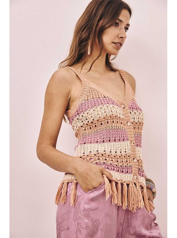 Top punto rayas detalle flecos
