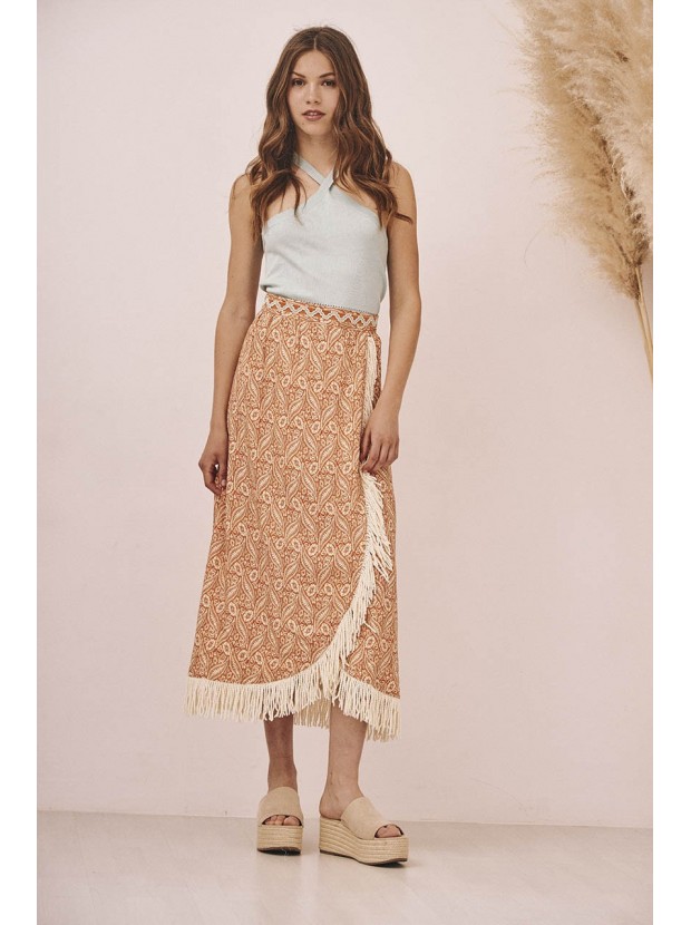 Falda midi pareo estampada