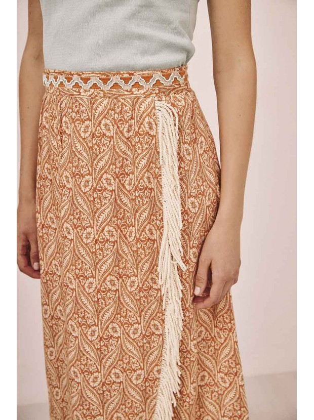 Falda midi pareo estampada