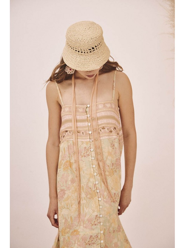 Vestido midi estampado tirantes bordado