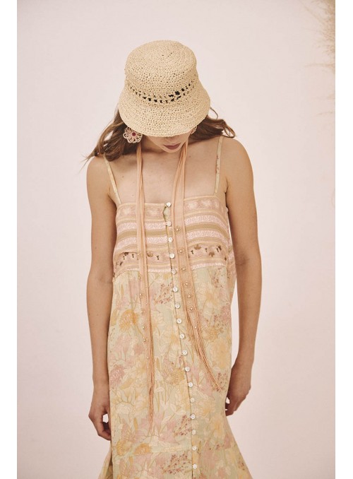 Vestido midi estampado tirantes bordado