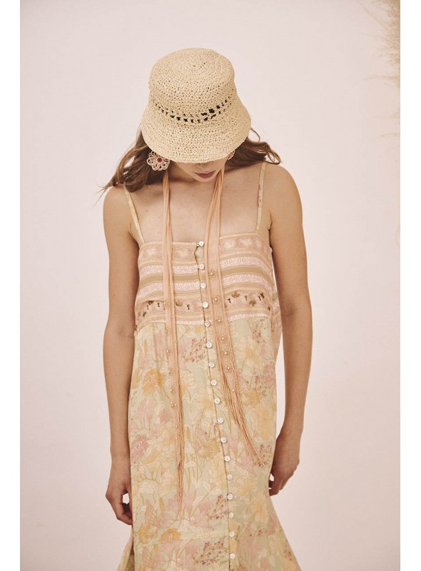 Vestido midi estampado tirantes bordado
