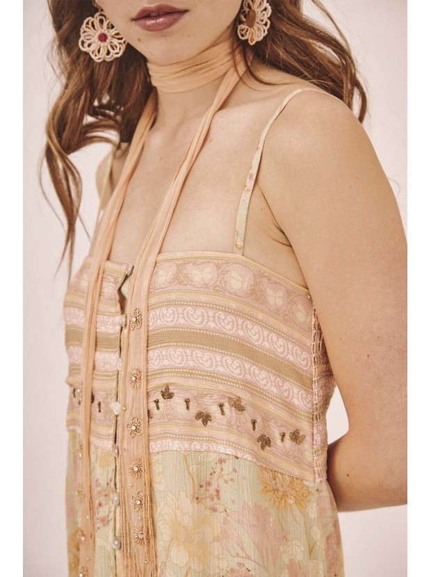 Vestido midi estampado tirantes bordado