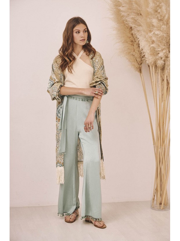 Pantalón fluido flecos
