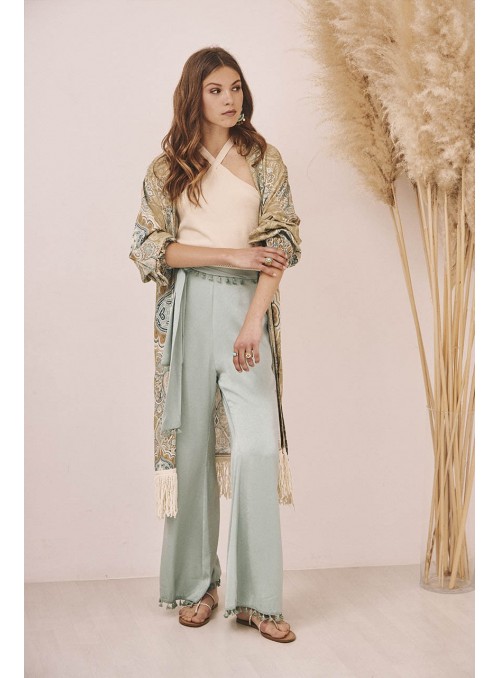 Pantalón fluido flecos
