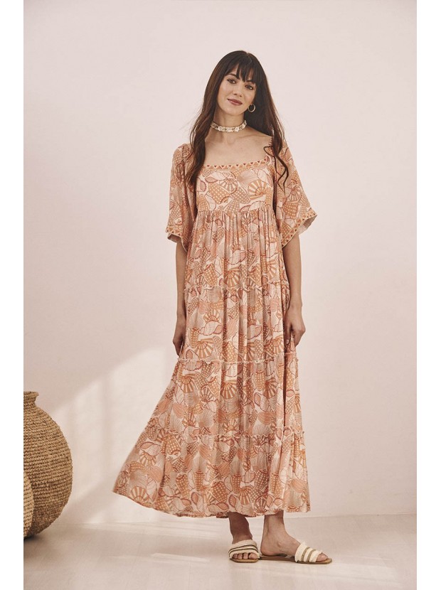 Vestido largo estampado bordado