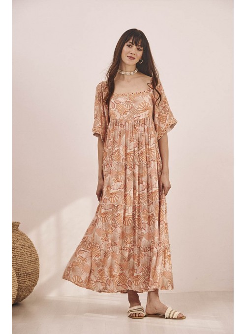 Vestido largo estampado bordado