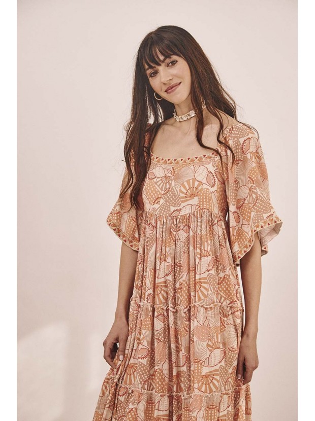 Vestido largo estampado bordado