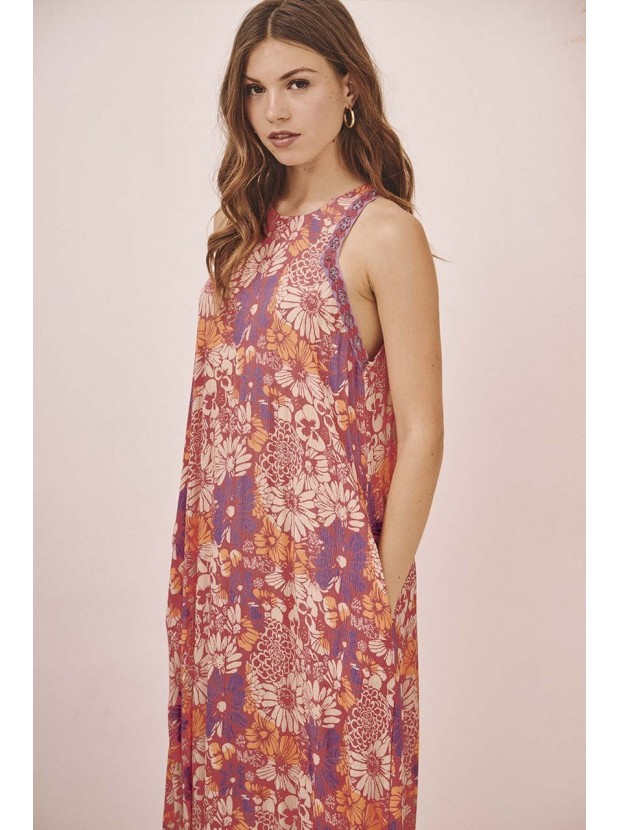 Vestido largo estampado bordado