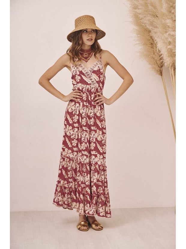 Vestido midi tirantes estampado bordado