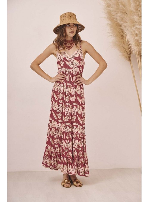 Vestido midi tirantes estampado bordado