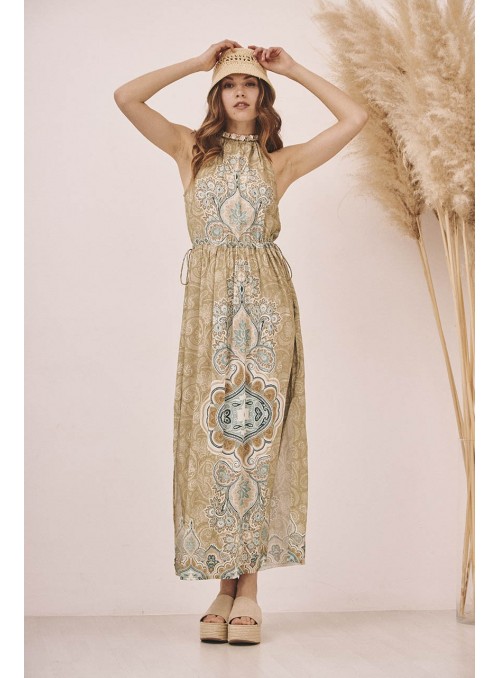 Vestido halter estampado posicional