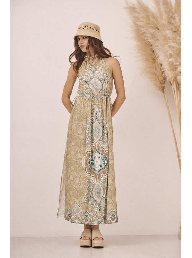 Vestido halter estampado posicional