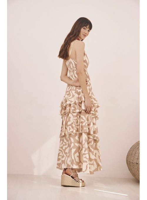 Vestido largo tirantes volantes