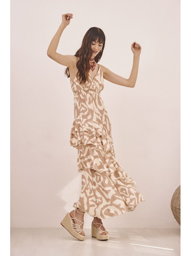 Vestido largo tirantes volantes