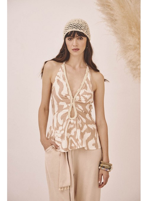 Top halter estampado cut out