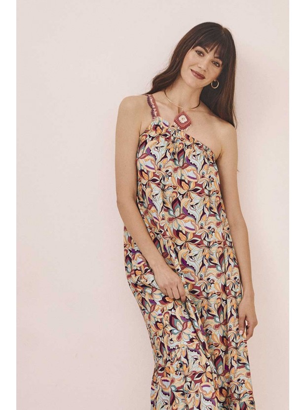 Vestido viscosa midi asimétrico