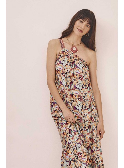 Vestido viscosa midi asimétrico