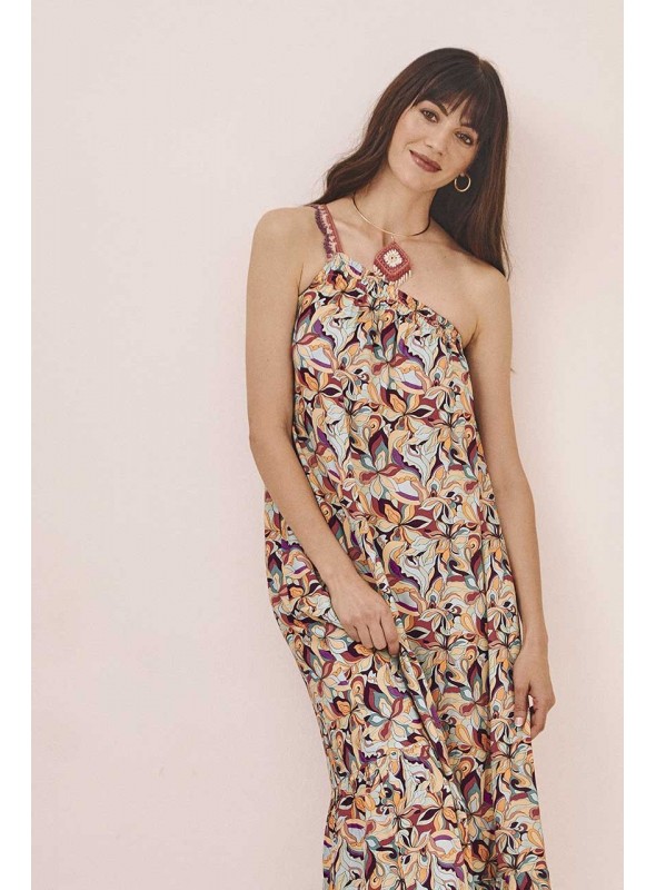 Vestido viscosa midi asimétrico