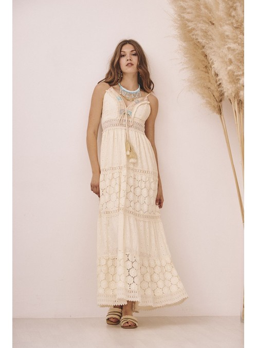 Vestido largo algodón bordado