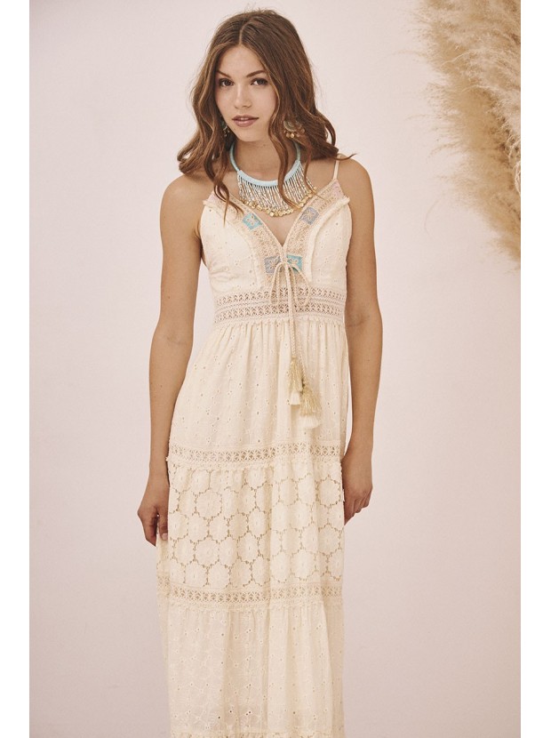 Vestido largo algodón bordado