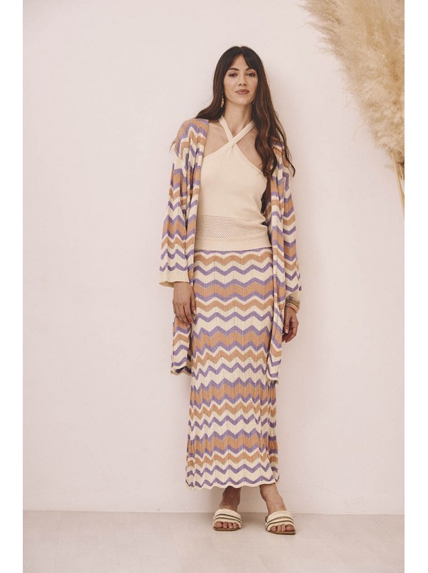 Kimono largo de punto zigzag