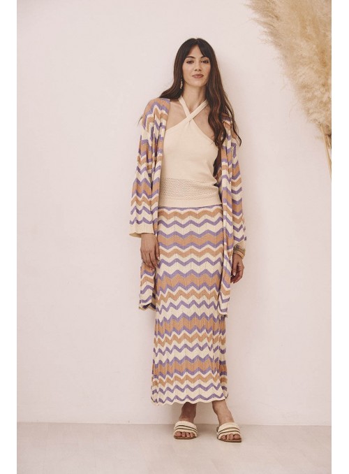 Kimono largo de punto zigzag
