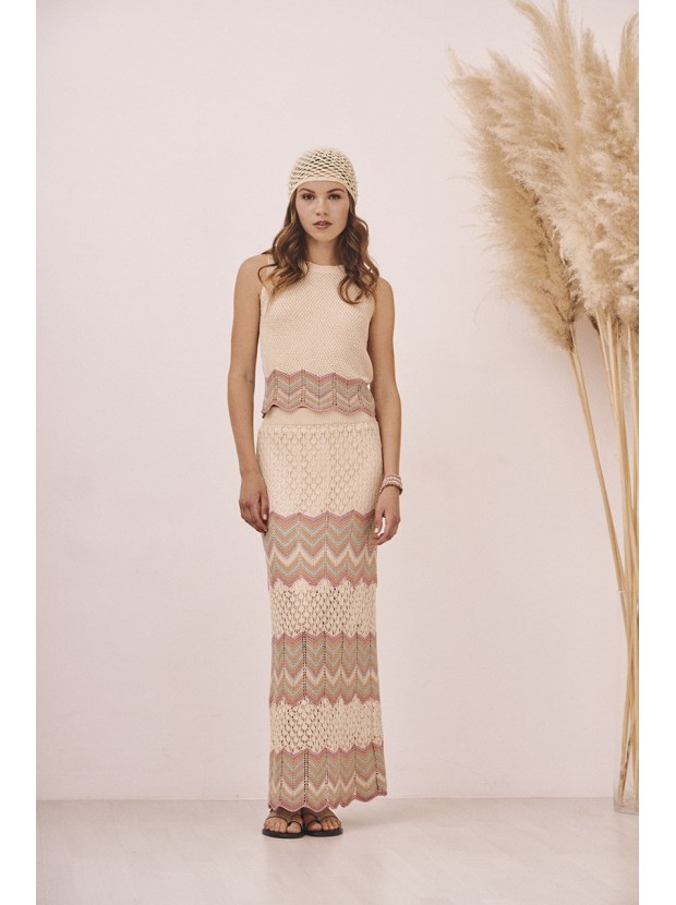 Falda larga punto jacquard zigzag