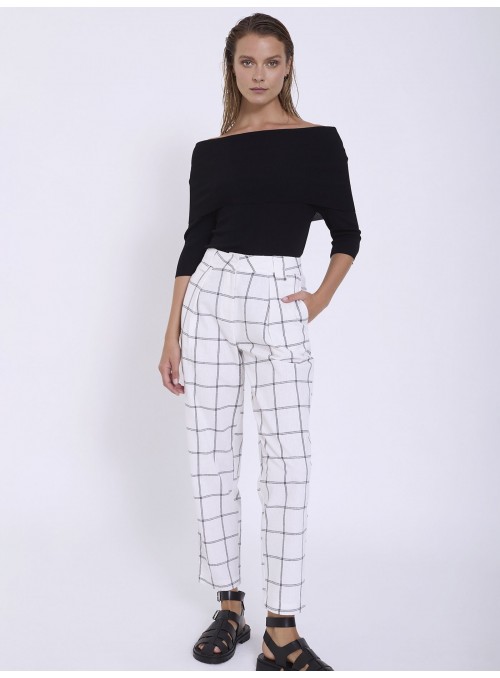 Pantalón lino cuadros
