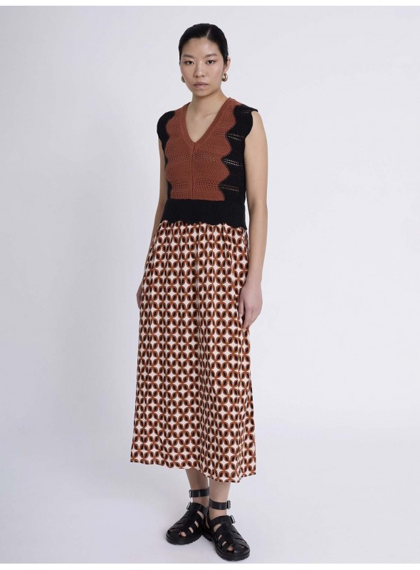 Vestido bimateria estampado
