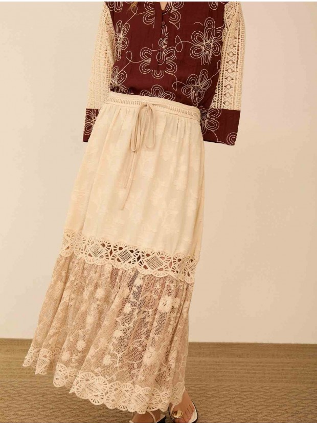 Falda midi bimateria