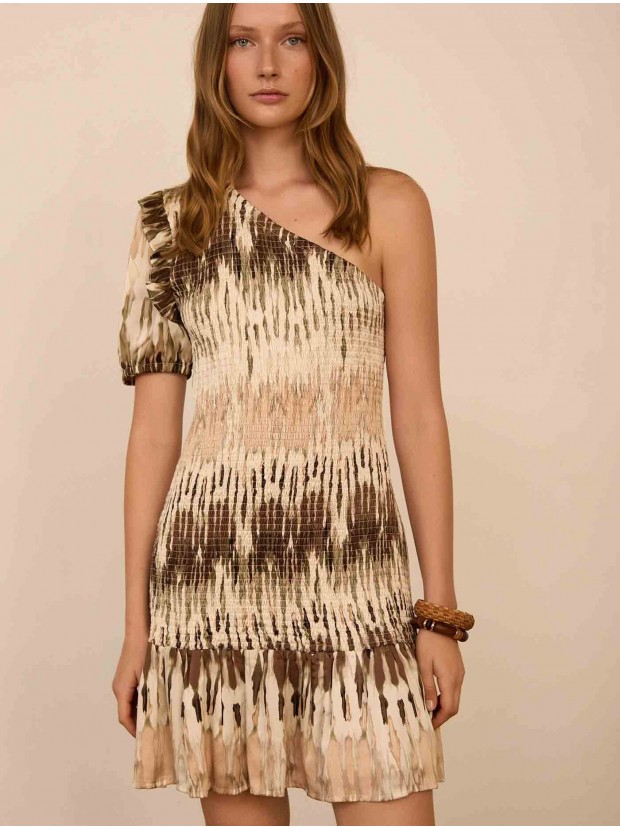 Vestido corto asimétrico smock