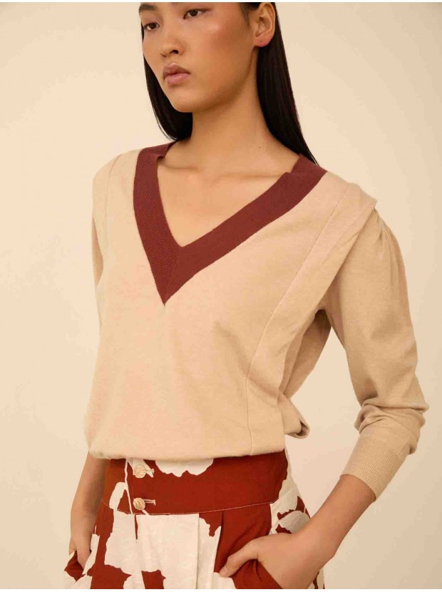 Jersey punto fino bicolor
