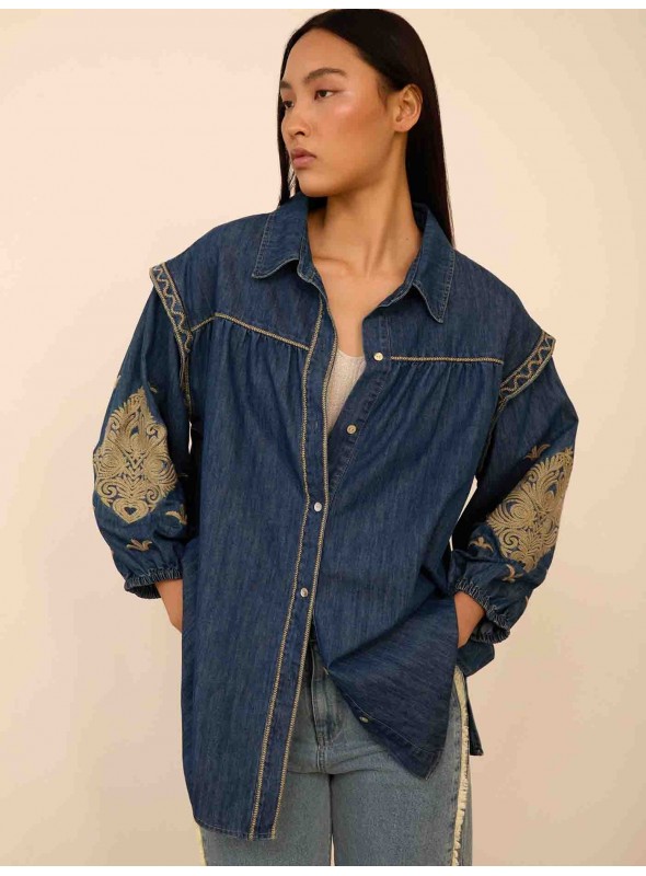 Sobrecamisa denim bordada
