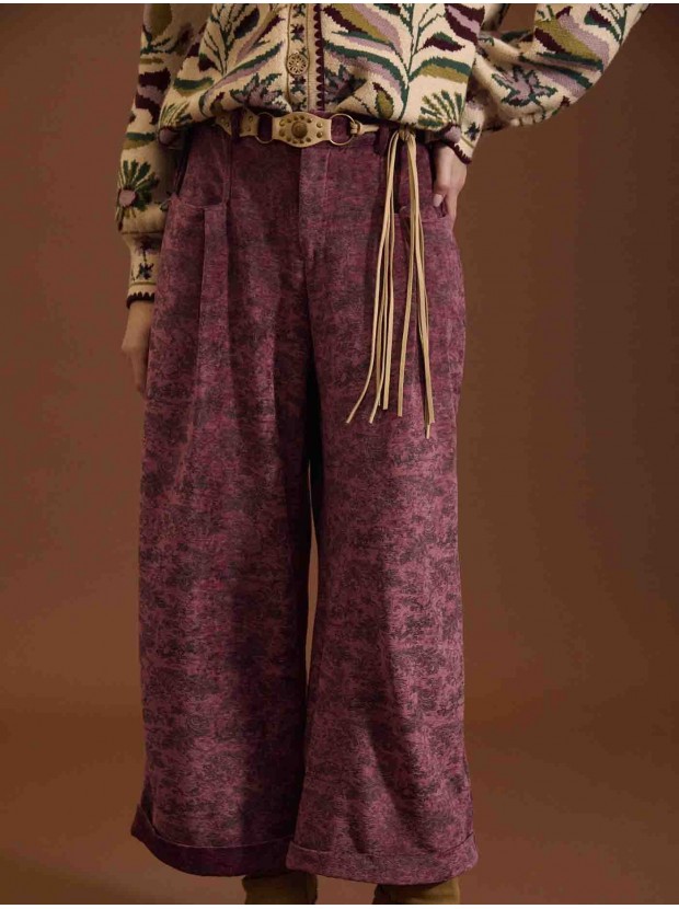 Pantalón holgados de terciopelo estampado cachemira