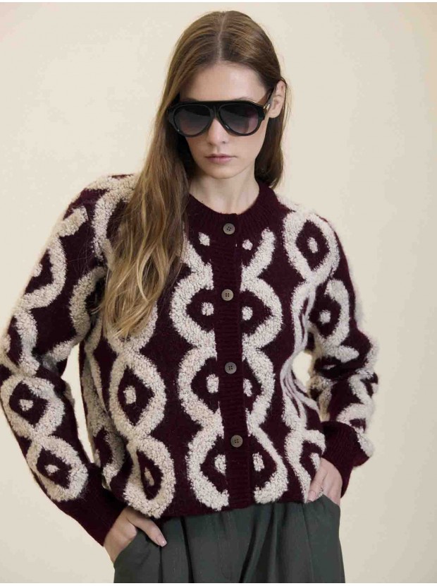 Cardigan bucle a contraste