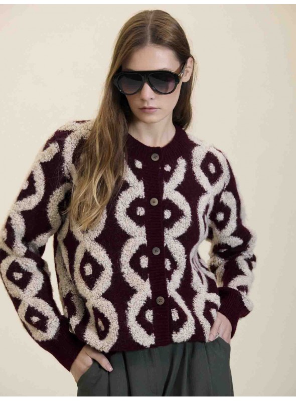 Cardigan bucle a contraste