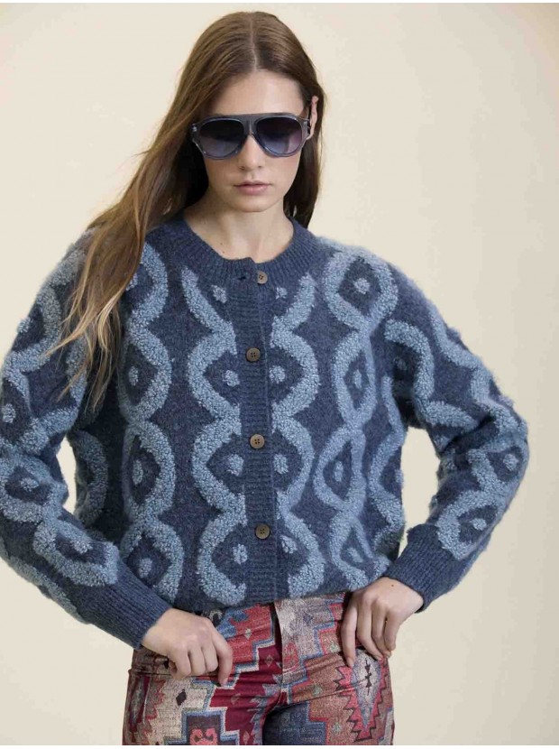 Cardigan bucle a contraste