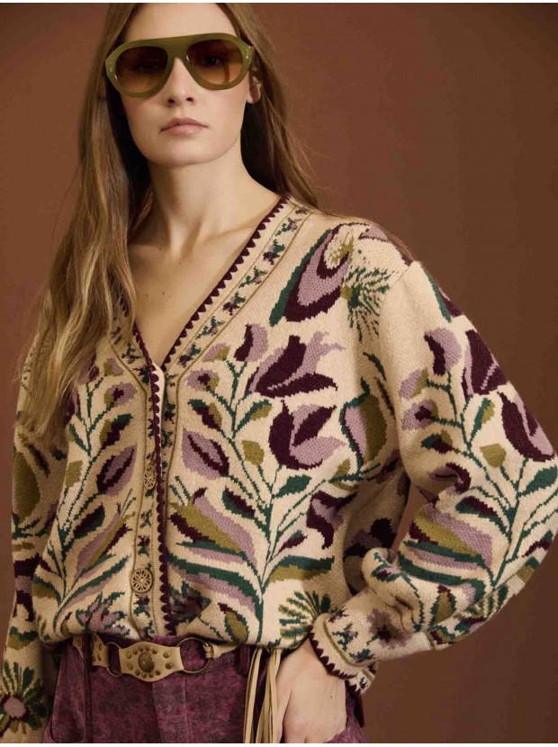Cardigan jacquard floral