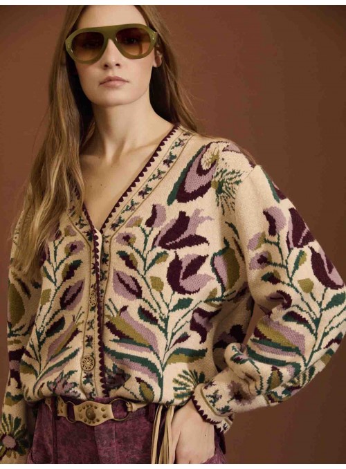 Cardigan jacquard floral